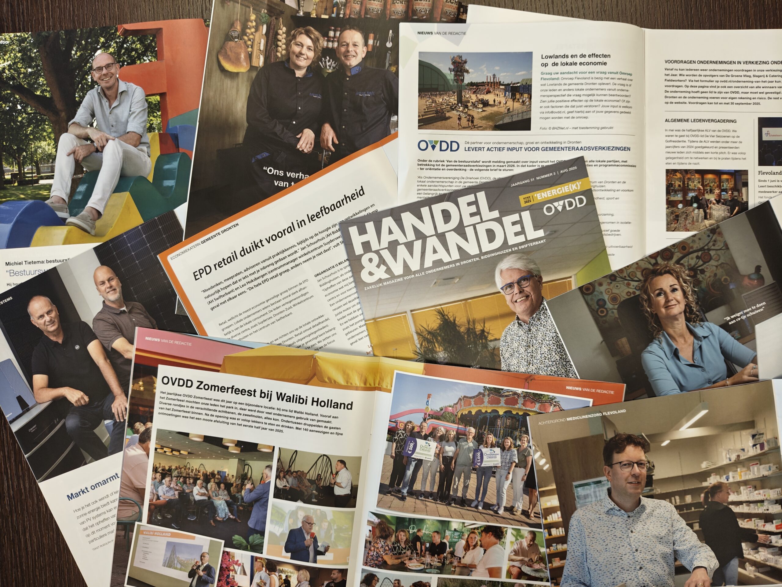 compilatiefoto van artikelen uit het magazine Handel en Wandel van de OVDD
